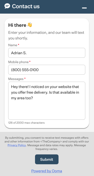 contact us website widget