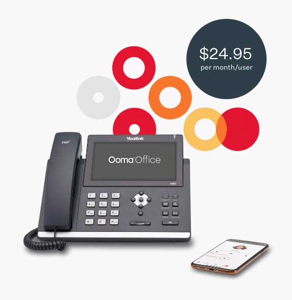 T48S phone with <a href='/small-business-phone-systems/plans/' class='text-dark' aria-label='Ooma office price per extension at CDN$ 24,95, select to go to the plans page.'>CDN$ 24,95</a> per month/user