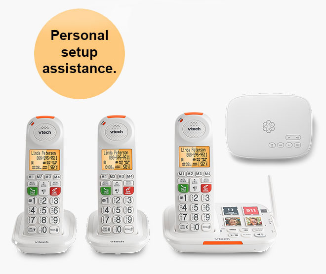 Ooma Telo + 3 VTech Cordless Handset with Answering System