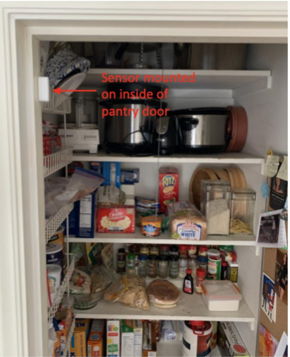 Sensor mounted on inside of pantry door